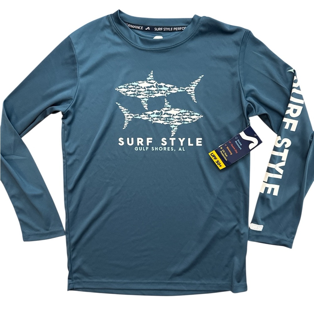 Gulf Shores Surf Style Performance Youth Boys Long Sleeve Size L 14-16 UPF +50